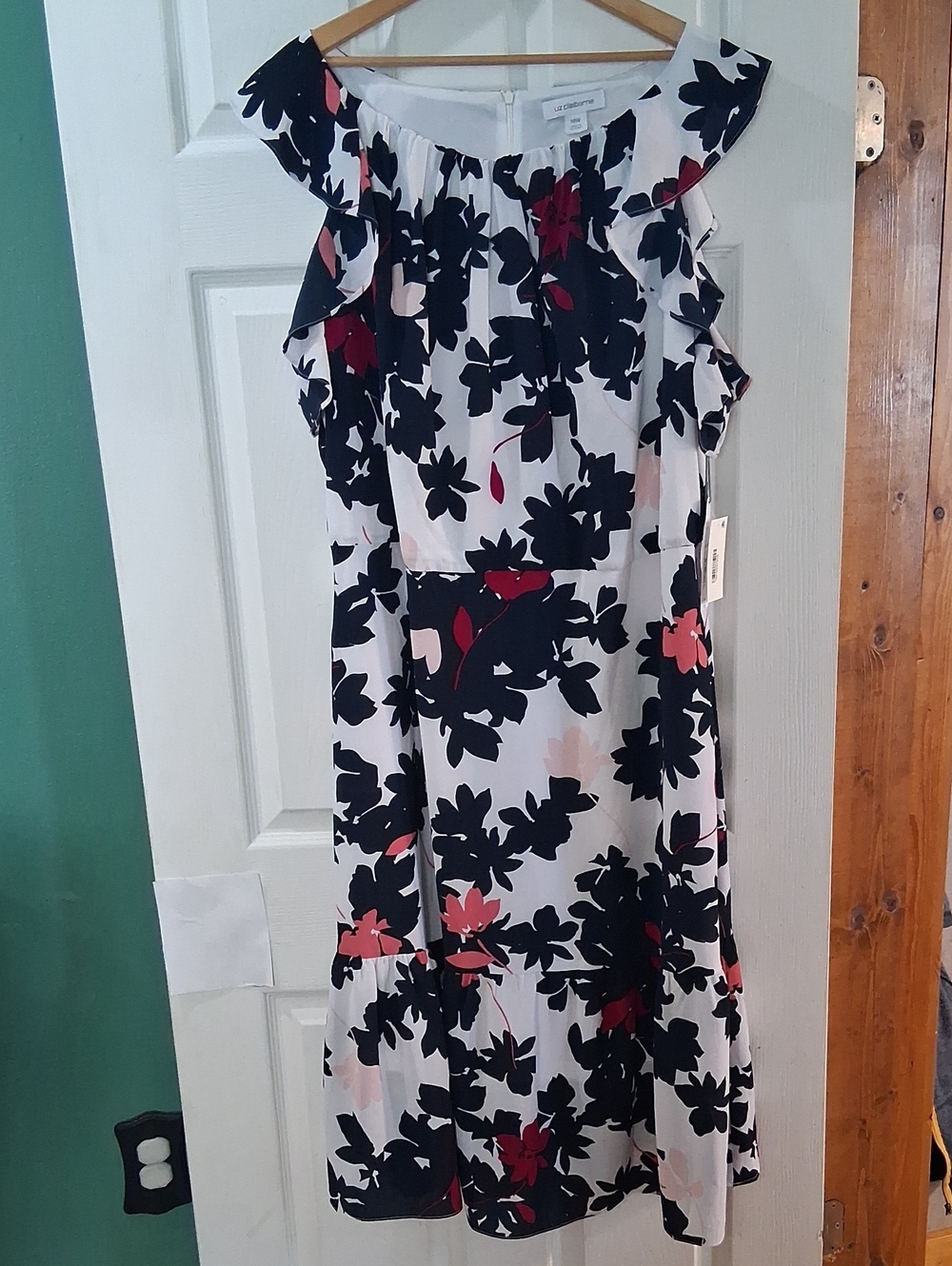Liz Claiborne White Midi Dress with Navy, Red & Blush Floral